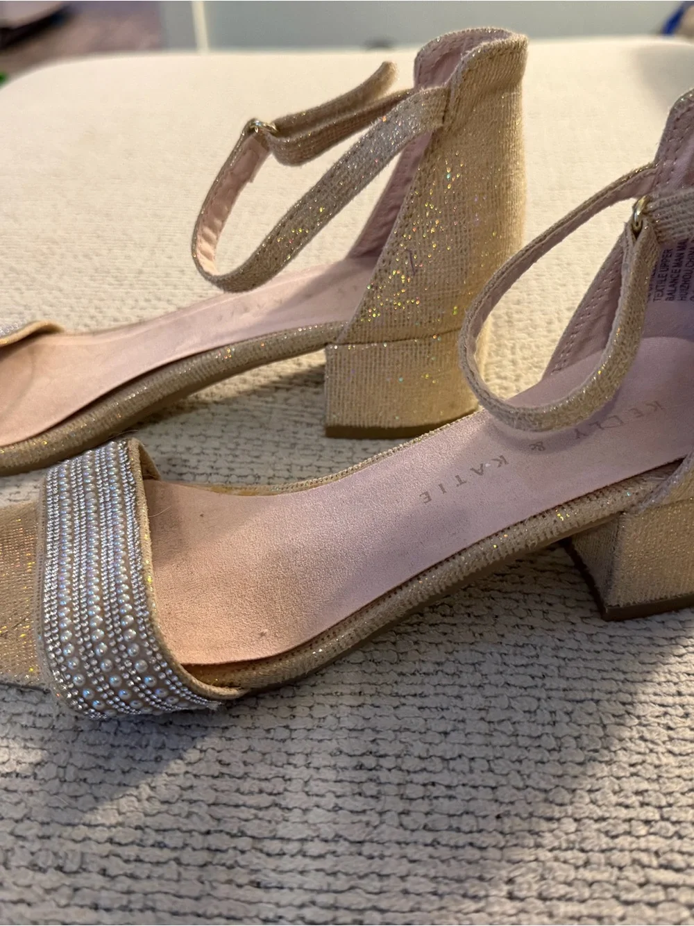 Kelly & Katie Champagne Gold Rhinestone Block Heel Sandals